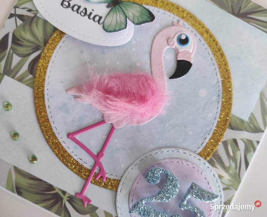 Kartka urodzinowa ręcznie robiona z flamingiem