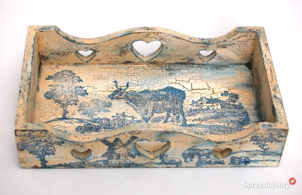 Rustykalna taca drewniana ręcznie malowana lubelskie Lublin