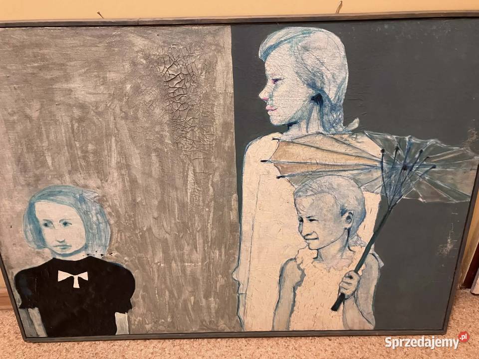 Duży zabytkowy obraz 102x72 postacie ludzkie i Malarstwo śląskie Bielsko-Biała