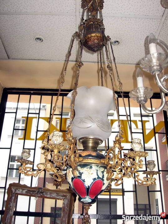 Lampa naftowa wisząca XIX w oryginał Antyki wielkopolskie Poznań sprzedam