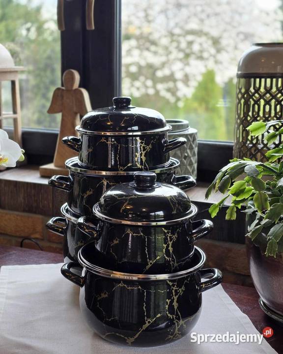 PROMOCAJA 199 Garnki duże emalia czarny marmur Garnki i szybkowary Zabrze