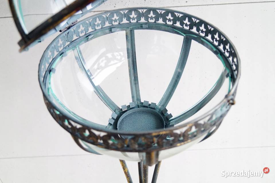 Metalowy lampion LATARNIA gięte szkło piękna Gizałki