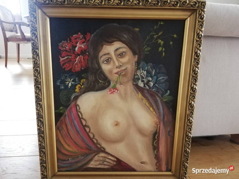 Piękny obraz akt kobiety olejny sygnowany Malarstwo Łódź