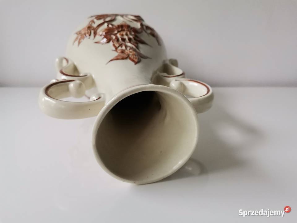 Stary duży wazon z reliefem Kwity ceramika Porcelana i szkło Katowice