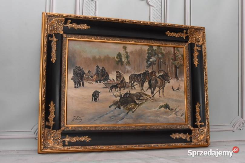 J Fałat Zima Myśliwi Na Polowaniu Kresy Malarstwo małopolskie