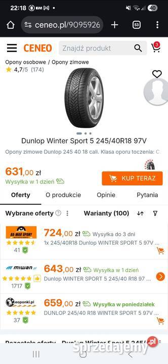 Koła Audi A4 A5 A6 A7 18 245 40 18 Dunlop Zimowe Olkusz