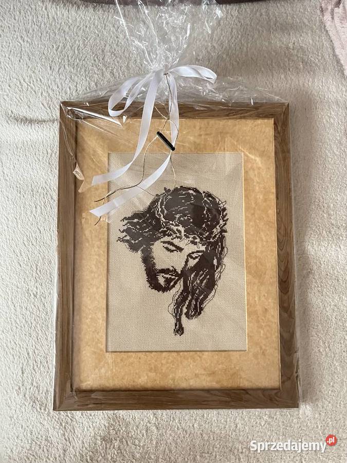 Haftowany Obraz Jezus w koronie cierniowej haft warmińsko-mazurskie Olsztyn