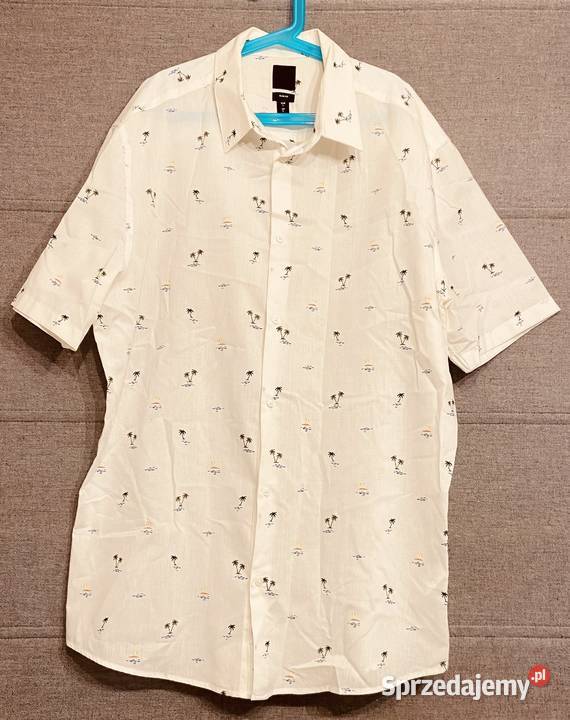 Męska biała koszula z krótkim rękawem w palemki Żyrardów sprzedam