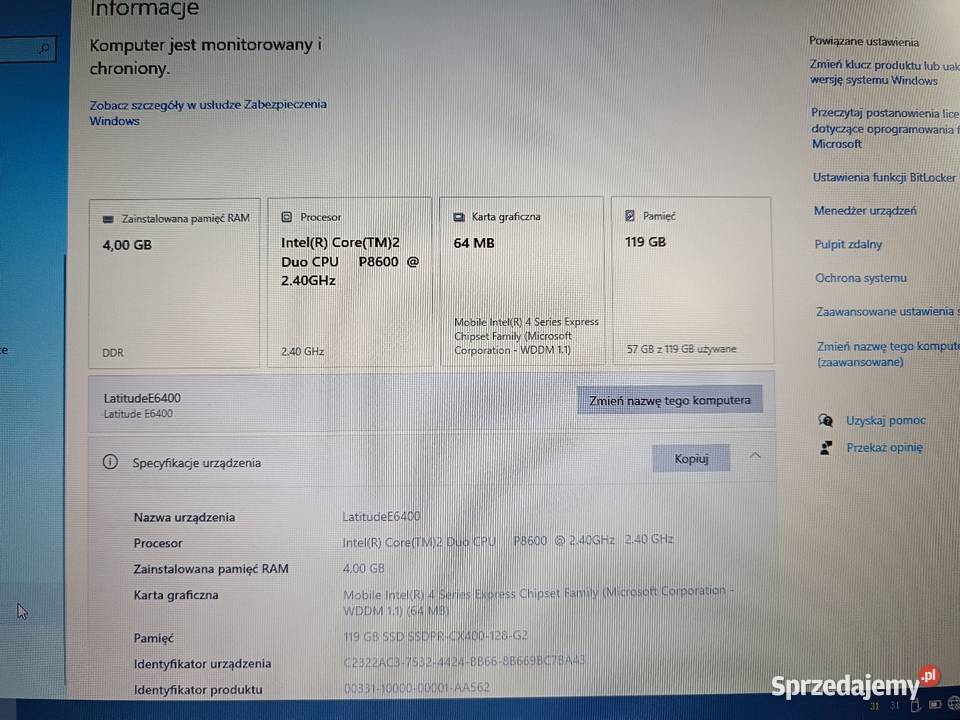 Dell Latitude E6400 SSD128GBnowy akumulator4GB Pruszków