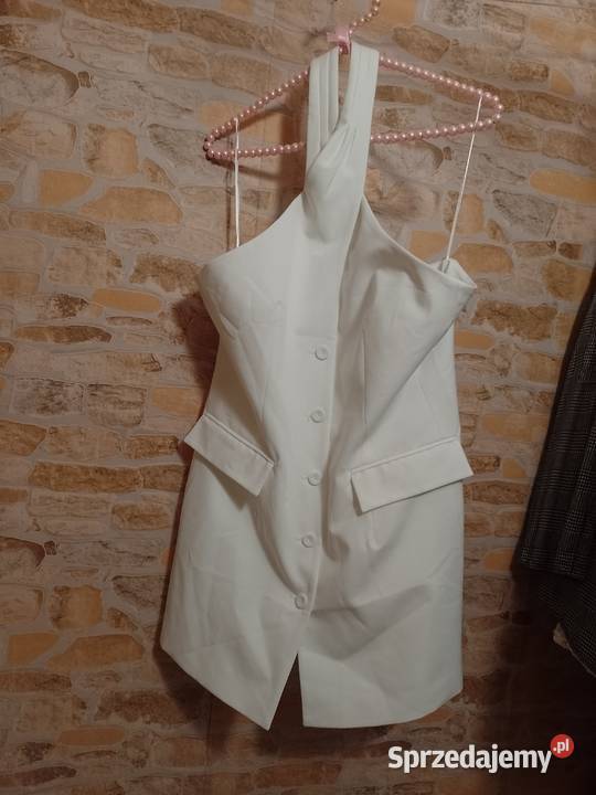 40L Bershka Długa biała kamizelka garniturowa z Kraków