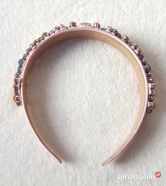Różowa kolorowa opaska do włosów kamienie