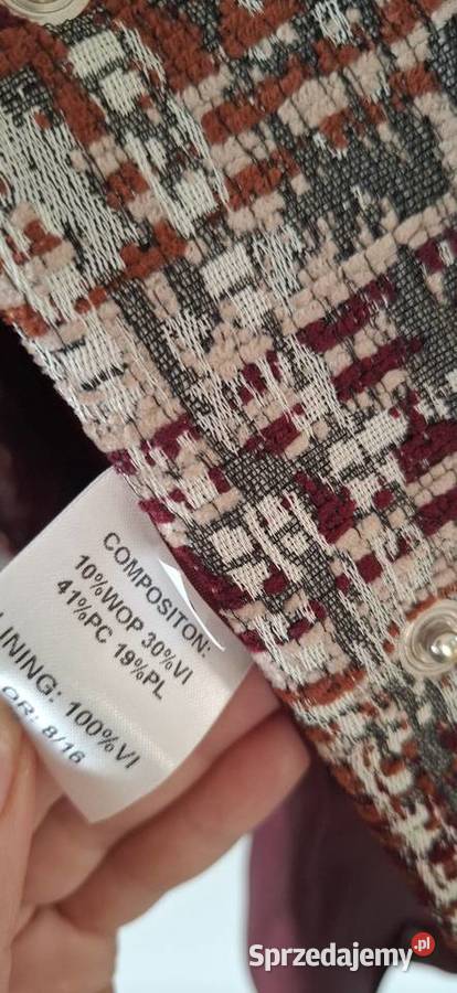 Elegancki żakiet w pepitke burgundowy tweedowy Kraków