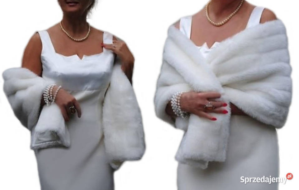 Ślubny elegancki SZAL FUTRZANY do ślubu wesele Tarnów