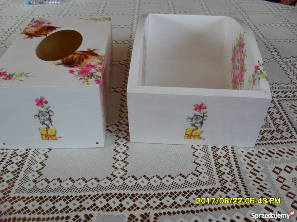 Piękny zestaw decoupage chustecznik i pojemnik Bochnia sprzedam