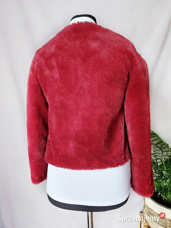 Bordowy płaszcz damski kurtka z futerkiem krótki Złoczew sprzedam