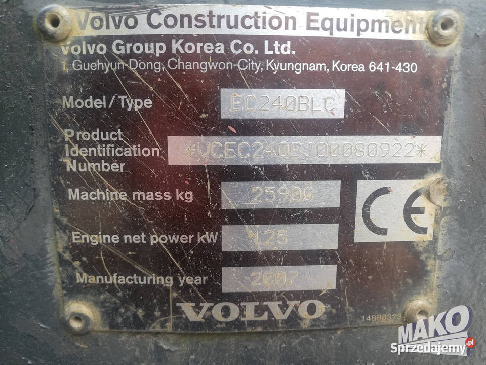 Koparka gąsienicowa VOLVO EC240 BLC 2007r 26t Rok produkcji 2007 świętokrzyskie Ostrowiec Świętokrzyski