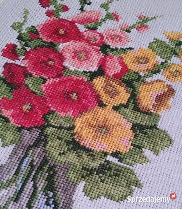 Obraz Kwiaty Haft Krzyżykowy Handmade