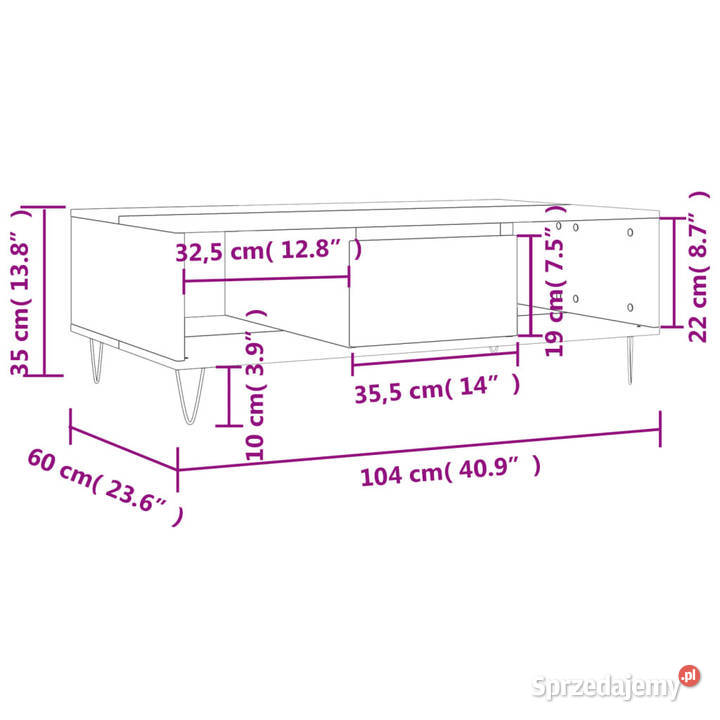 Stolik kawowy brązowy dąb 104x60x35 WM827091 Warszawa