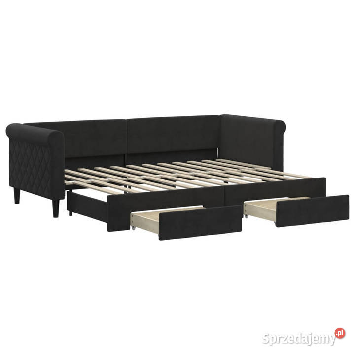 Sofa rozsuwana z szufladami czarna aksamit mazowieckie Warszawa