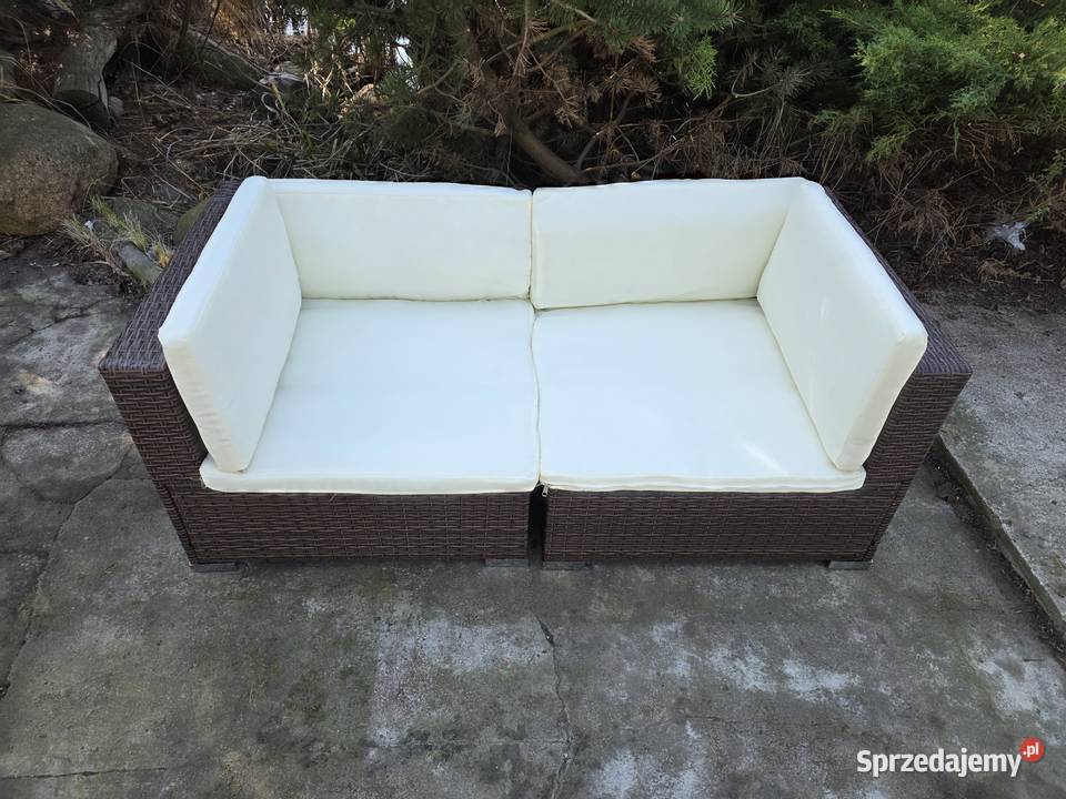 Sofa do ogrodu z poduszkami ecru 2osobowa brąz Wschowa sprzedam
