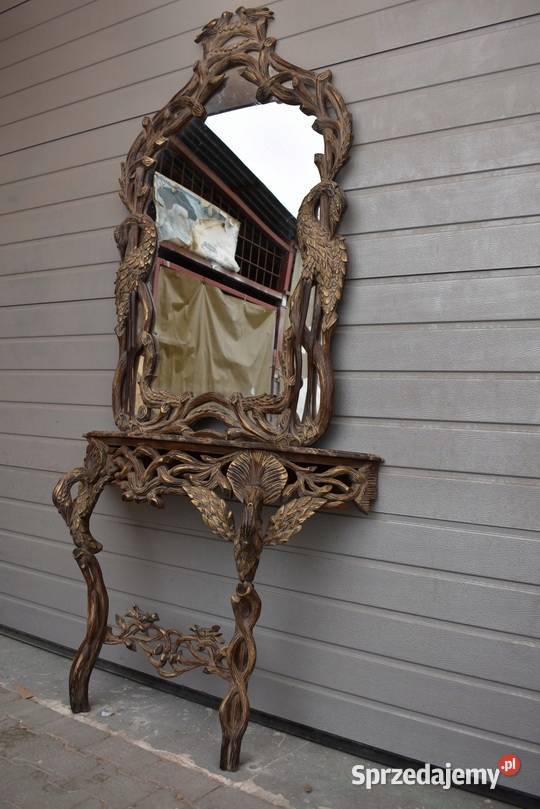 Barokowa Drewniana Konsola z Lustrem Lustro