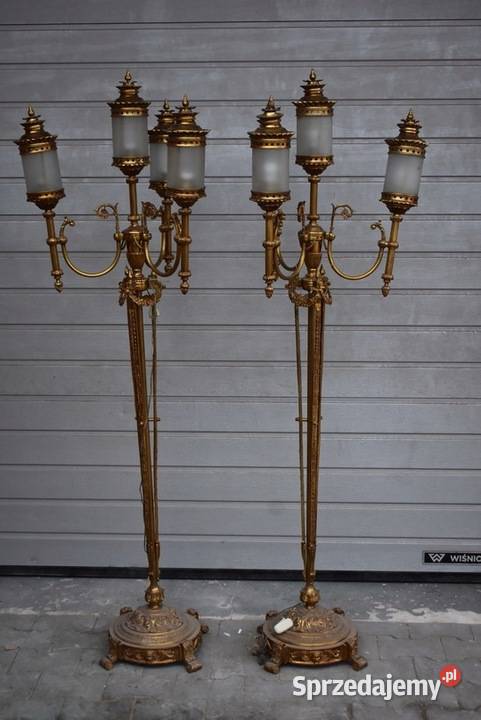 2 x Lampa Podłogowa z Brązu w Stylu Ludwika XVI Lampy