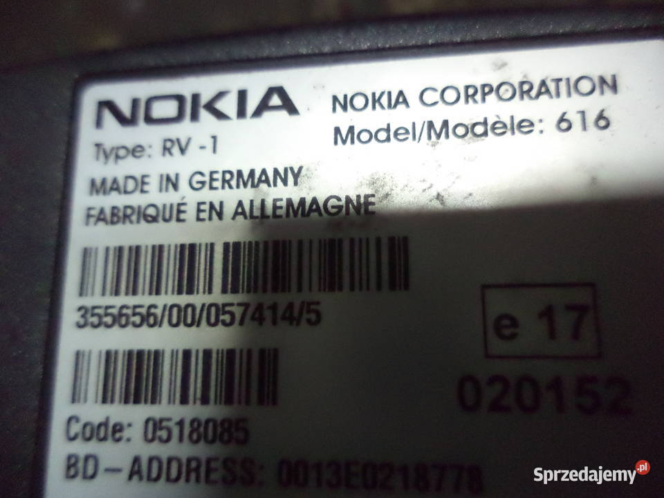 ZESTAW GLOSNOMOWIACY NOKIA RV1 MODEL 616 Wyposażenie wnętrza Turek