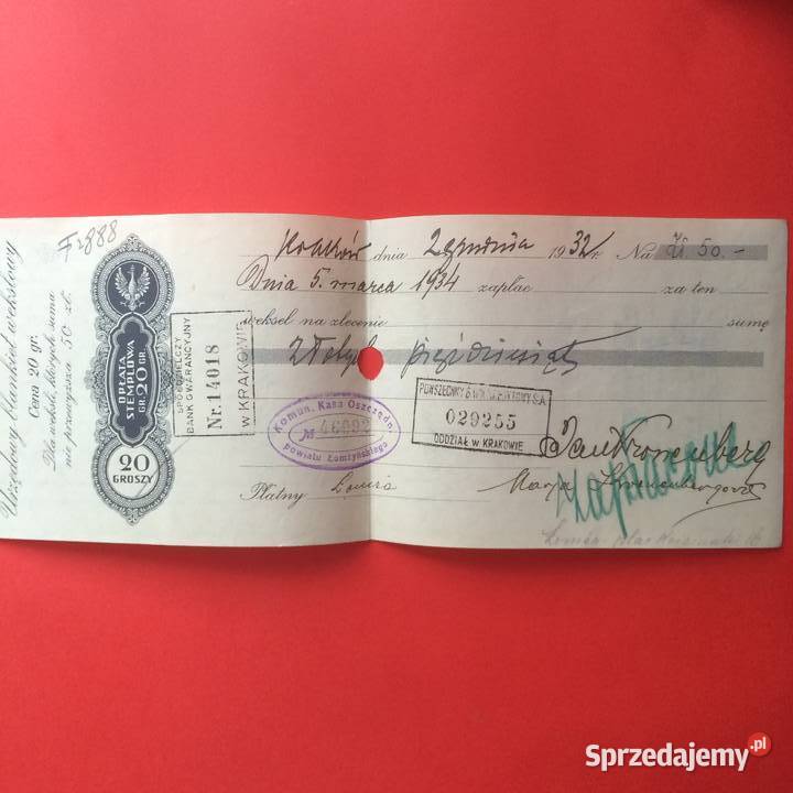 1523 Weksel Wystawiony W Krakowie 20 Antykwariat Szczecin