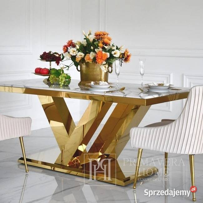 Ekskluzywny stół glamour do jadalni, nowoczesny, z białym ko