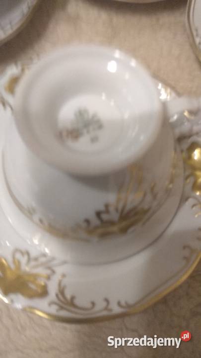 Filiżanki złoty liść 4 Porcelana i szkło Stargard