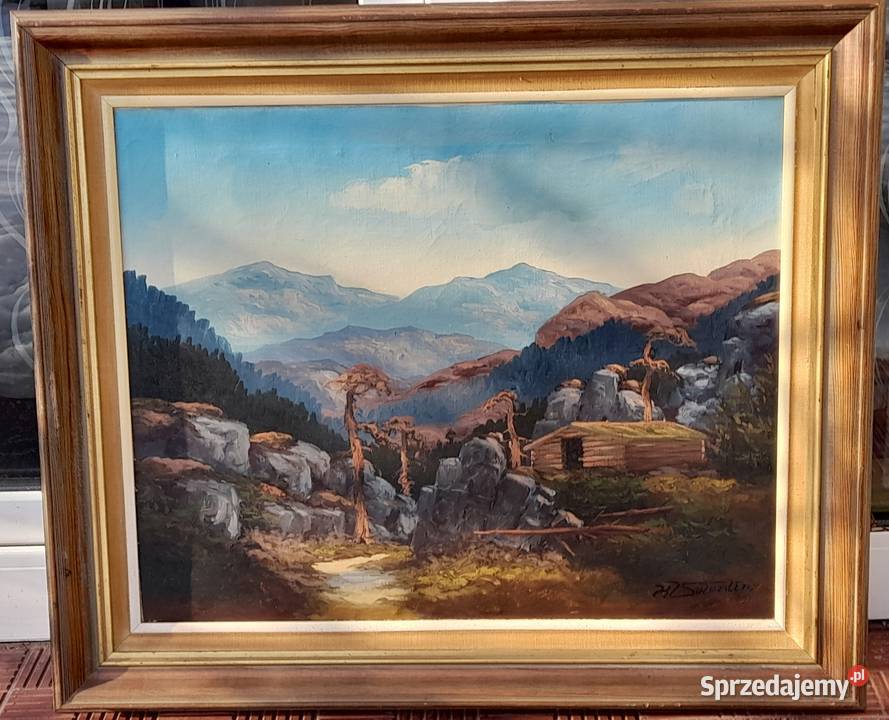 Pejzaż z widokiem na góry piękny obraz olejny Iłża sprzedam