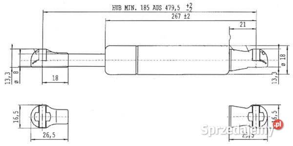 Sprężyna gazowa L4795 mm 200N Stabilus CA6168YQ Kamionna