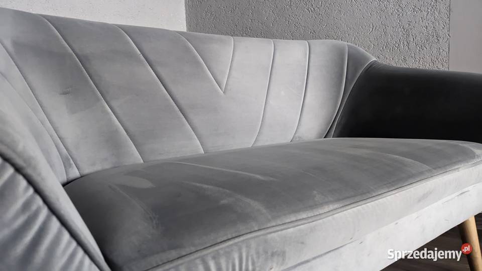 Sofa Kanapa welur szara na drewnianych nogach sprzedam