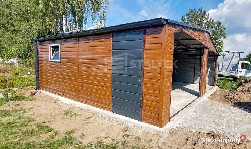 Garaż Blaszany 8x5 2x Brama Uchylna Okno Drzwi pomorskie Malbork