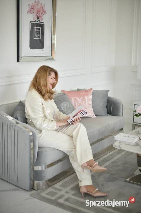 Sofa MADONNA Plisowana Szara Srebrna 3 os