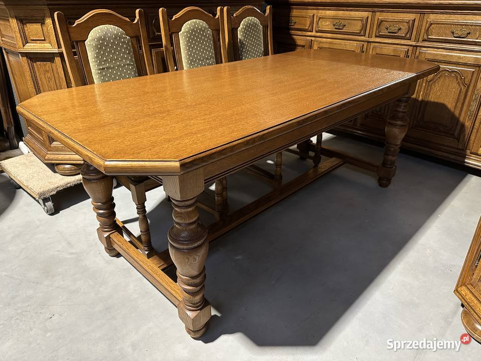 Masywny dębowy zestaw do jadalni komoda witryna Sławoszewek