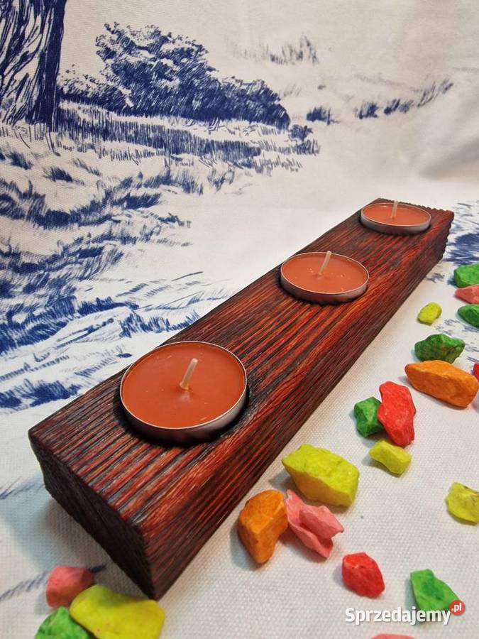 Świecznik Shou Sugi Ban drewno świerkowe Sępopol sprzedam