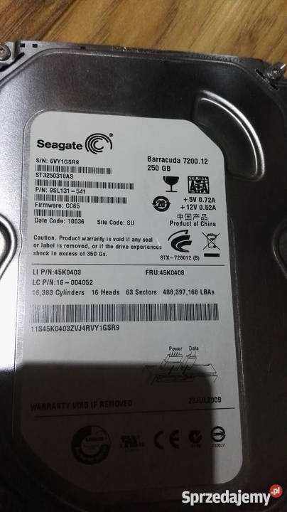 SATA 35 250GB SEAGATE ST3250318AS bad sektory wewnętrzny Ostrowiec Świętokrzyski