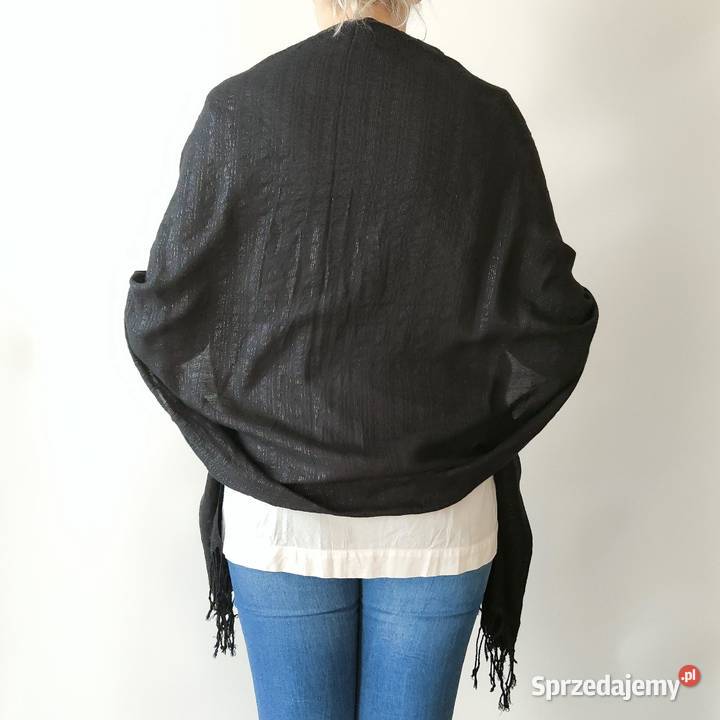 Duży czarny szalik chusta szal czerń srebrna Dla kobiet
