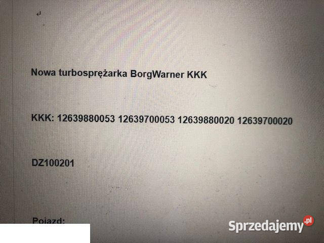 Turbo Spręźarka Borg Warner dz100201 wielkopolskie Jastrzębniki
