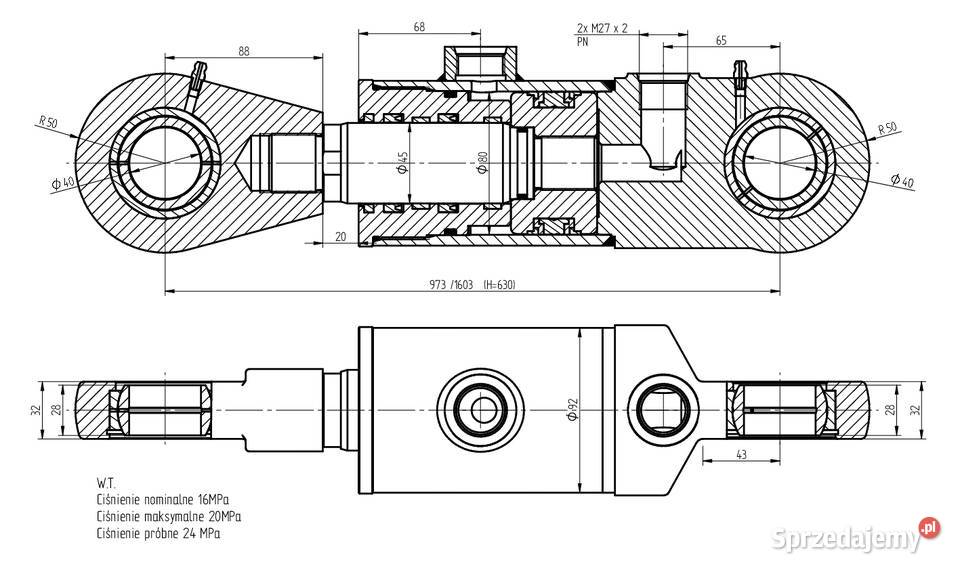 SIŁOWNIK Hydrauliczny 80x45 Skok 630 Mocowania Solec Kujawski