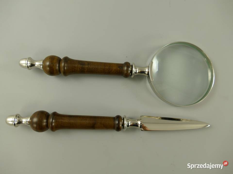 Lupa nóż do listów drewniany stojak do gabinetu Gizałki