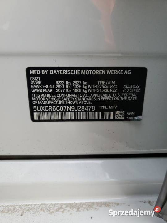2021 BMW X5 XDRIVE40I biały Częstochowa sprzedam