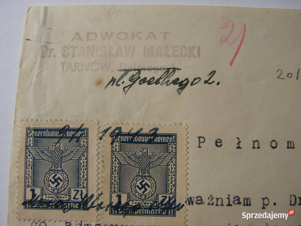 Tarnów 1943 r znaczki skarbowe z gapą Pocztówki i karty telefoniczne Warszawa sprzedam