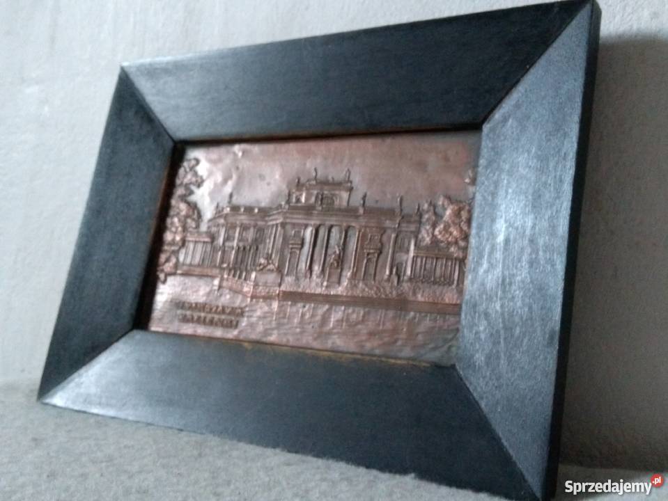 Stary MIEDZIANY OBRAZ płaskorzeźba z blachy Warszawa