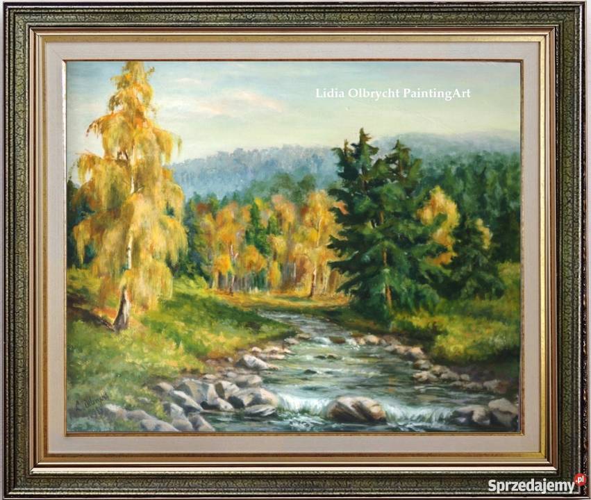 Pejzaż Jesień w Beskidach olej 62x72 LOlbrycht małopolskie Nowy Sącz