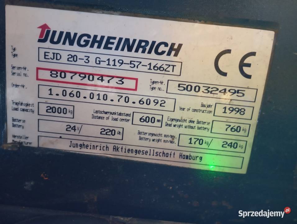 Wózek paletowy masztowy elektryczny Junghenrich Radzyń Podlaski sprzedam