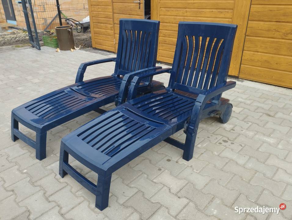 Leżaki ogrodowe plastikowe basenowe granatowe Szamotuły