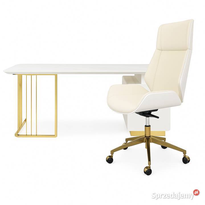 Zestaw mebli biurowych Avenis biało złote biurko Golkowice
