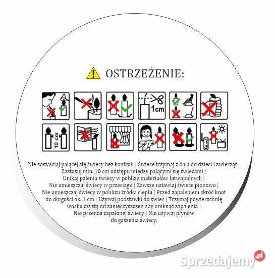 Naklejki ostrzegawcze etykiety na świece Kamionna